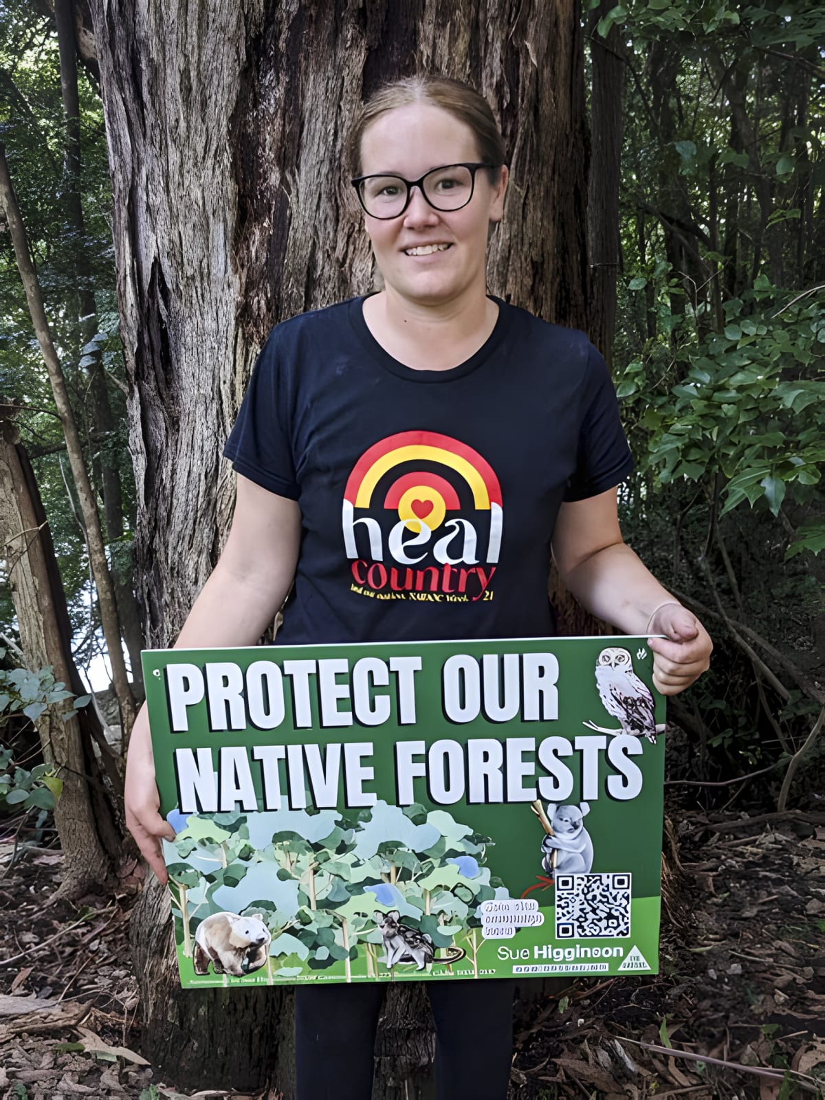 Takesa Frank after successfully halting logging in Shallow Crossing State Forest for six hours.