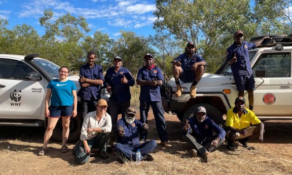 The dream team! Nyikina Mangala Rangers in partnership with WWF and Charles Darwin University after successfully surveying the Erskine Range for wiliji