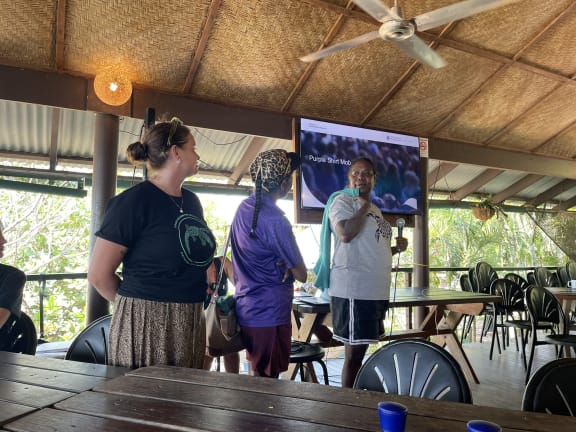 Rosie Goslett-King, proud Yuin woman and WWF-Australia’s First Nations Program Manager, Waanyi/Garawa Ranger Gennivea Aplin (?) and Sheila White (Strong Women For Healthy Country Network).