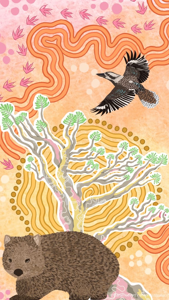 Indigenous Snow Gum Tree mobile phone art from Wiradjuri and Gundungurra artist Sarah Levett.