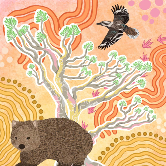 Indigenous Snow Gum Tree square art from Wiradjuri and Gundungurra artist Sarah Levett.