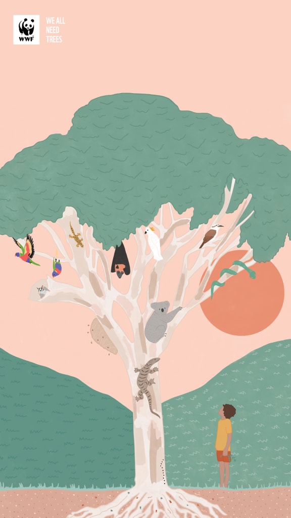 Secret life of a tree illustration - Mobile wallpaper