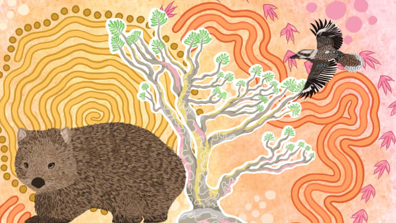 Indigenous Snow Gum Tree art from Wiradjuri and Gundungurra artist Sarah Levett.