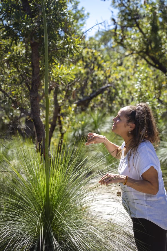 Aunty Sharron mirii Bell, proud Gamilaraay and Wiradjuri woman, children’s performer and educator at Banksia Beach, Bribie Island