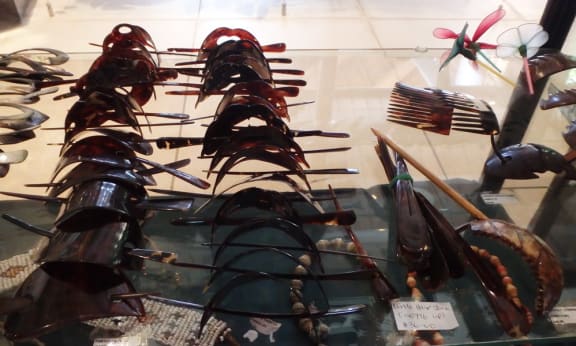 Hawksbill tortoiseshell jewellery for sale at one of the major hotels in Honiara, March 2017