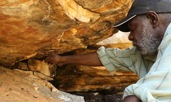 Ian, Traditional Owner of Nyarinyin (Wilinggin) country, searching for scats in suspected Nabarlek territory, August 2015