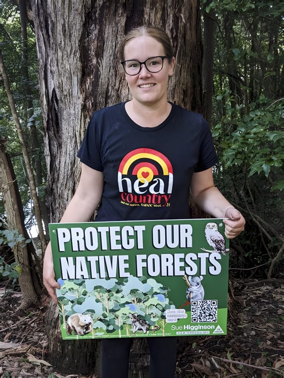 Takesa Frank after successfully halting logging in Shallow Crossing State Forest for six hours.