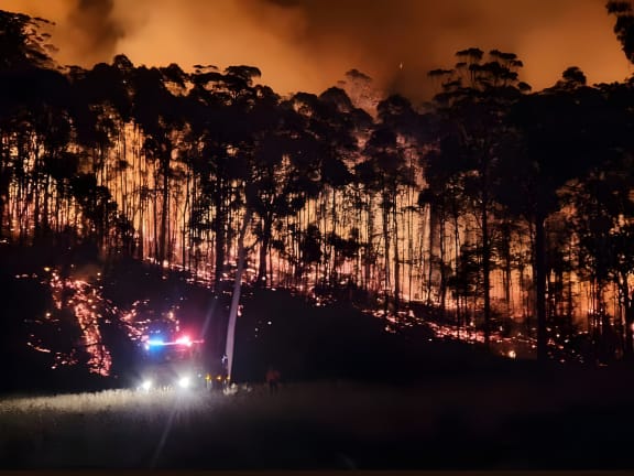 Takesa’s property on fire during the 2019 - 2020 bushfires. (Supplied)