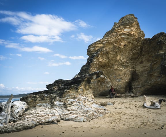 Gumbaynggirr Elder and educator Uncle Micklo Jarrett at Valla Beach, Gumbaynggirr Country