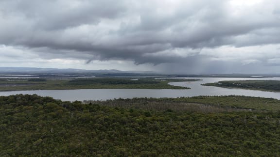 View from the south of the Island looking down towards the Cypress Camps on Minjerribah (North Stradbroke Island) near Canalpin Creek