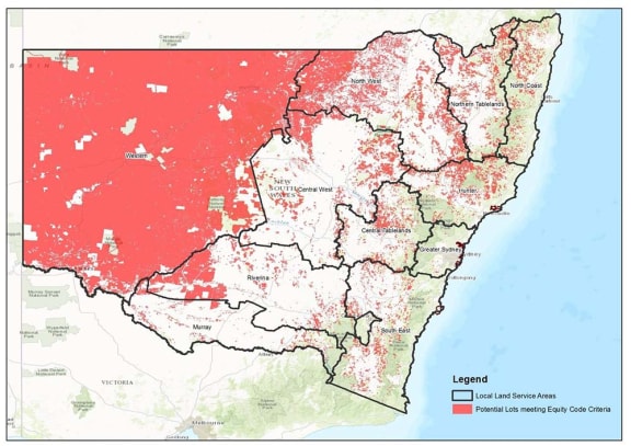 Distribution of lots (properties) which may meet the Equity Code criteria