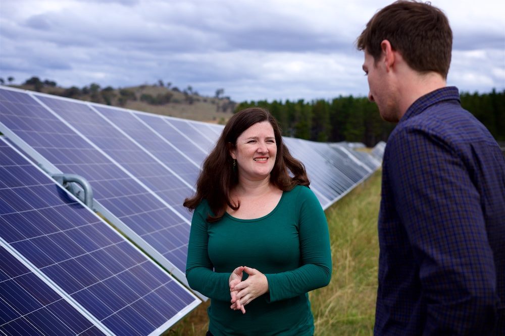 Nicky Ison, WWF-Australia Energy Transition Manager and colleague at a solar farm © Supplied